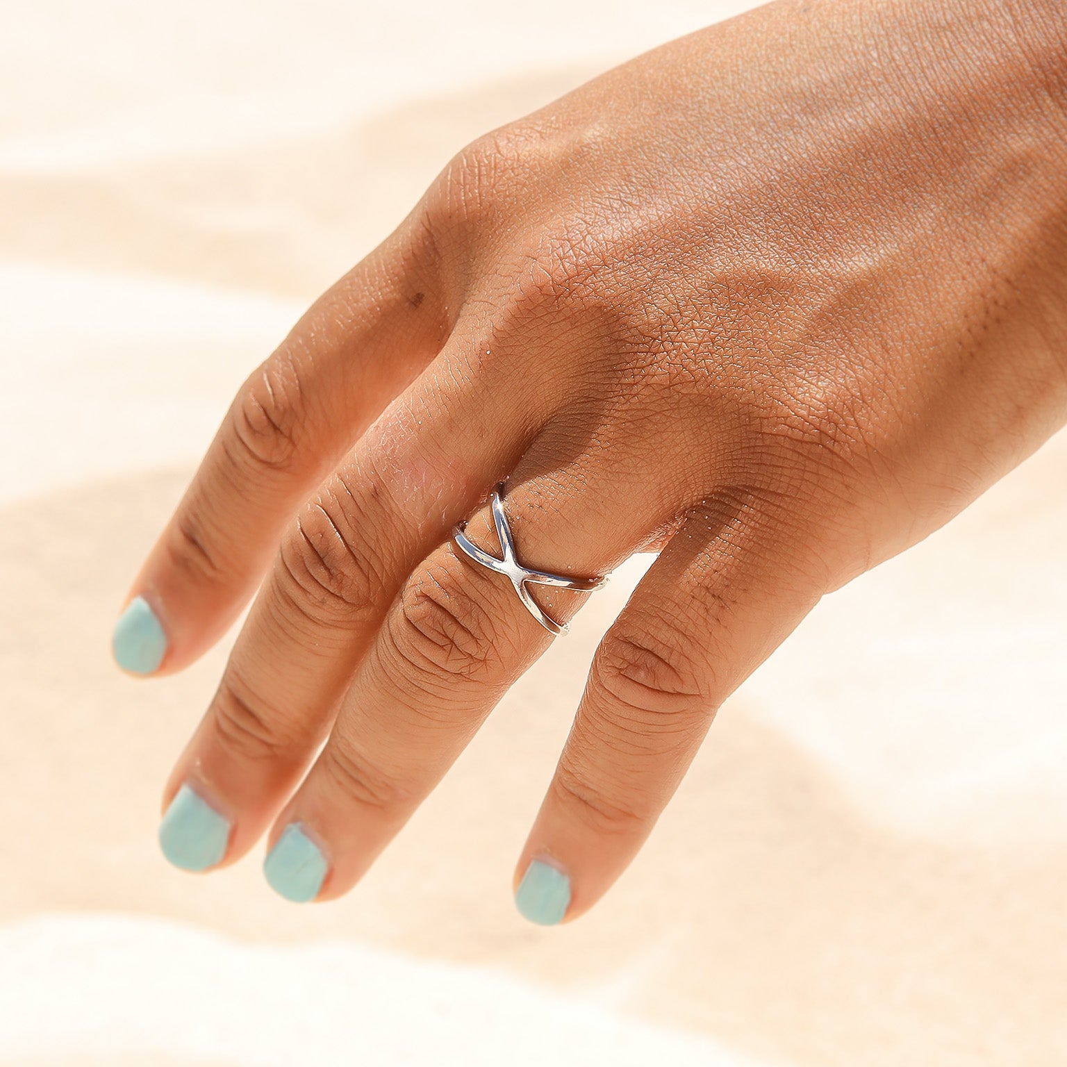 18K Gold PVD Stainless Steel Atomic X Geometric Ring
