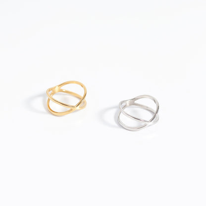 18K Gold PVD Stainless Steel Atomic X Geometric Ring