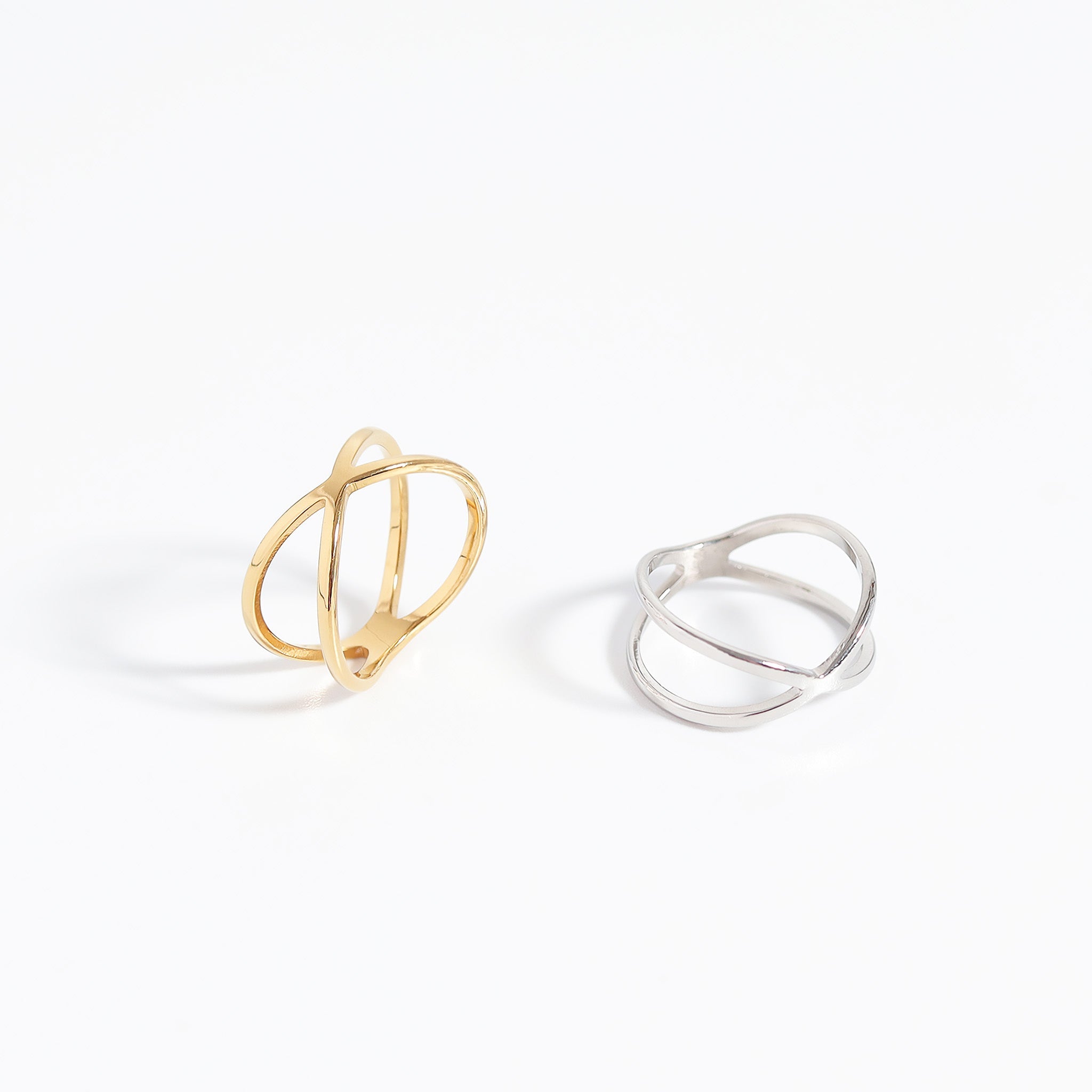 18K Gold PVD Stainless Steel Atomic X Geometric Ring