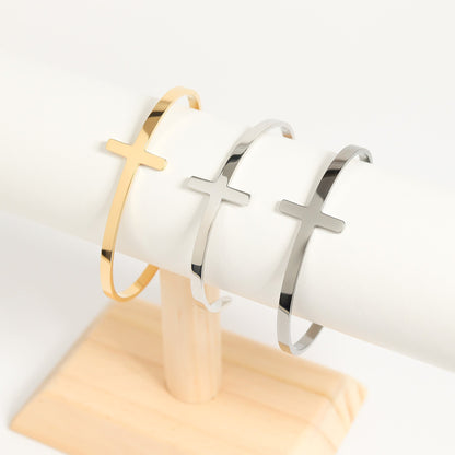 18K Gold PVD Stainless Steel Philippians 4:13 Cross Cuff Bracelet