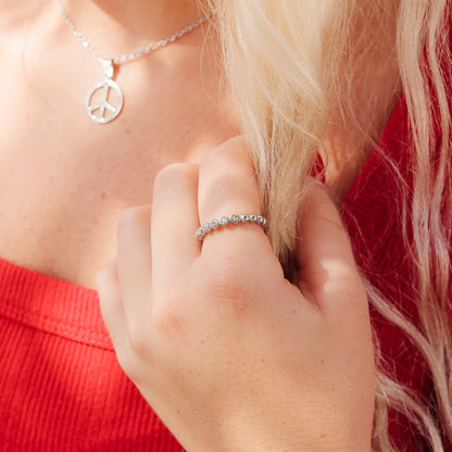 Stainless Steel Beaded CZ Stacking Ring