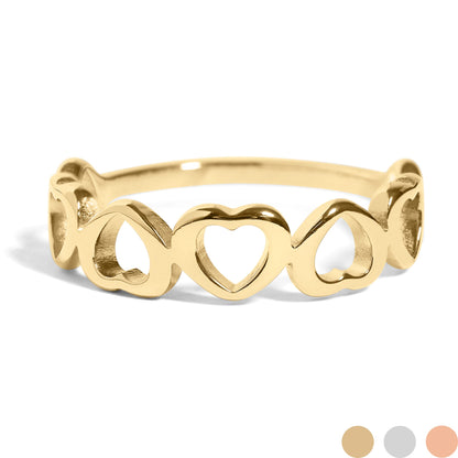 18K Gold PVD Stainless Steel Alternating Heart Stacking Ring