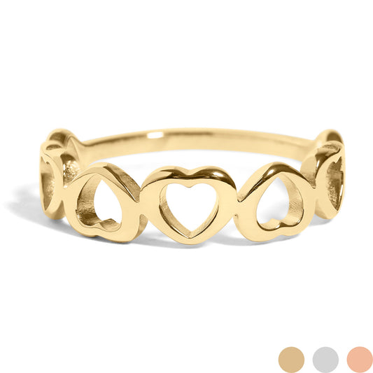 18K Gold PVD Stainless Steel Alternating Heart Stacking Ring