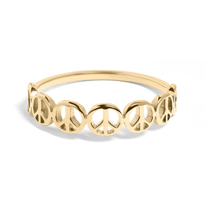 18K Gold PVD Stainless Steel Peace Sign Stacking Ring