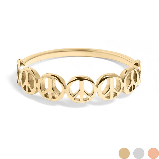 18K Gold PVD Stainless Steel Peace Sign Stacking Ring