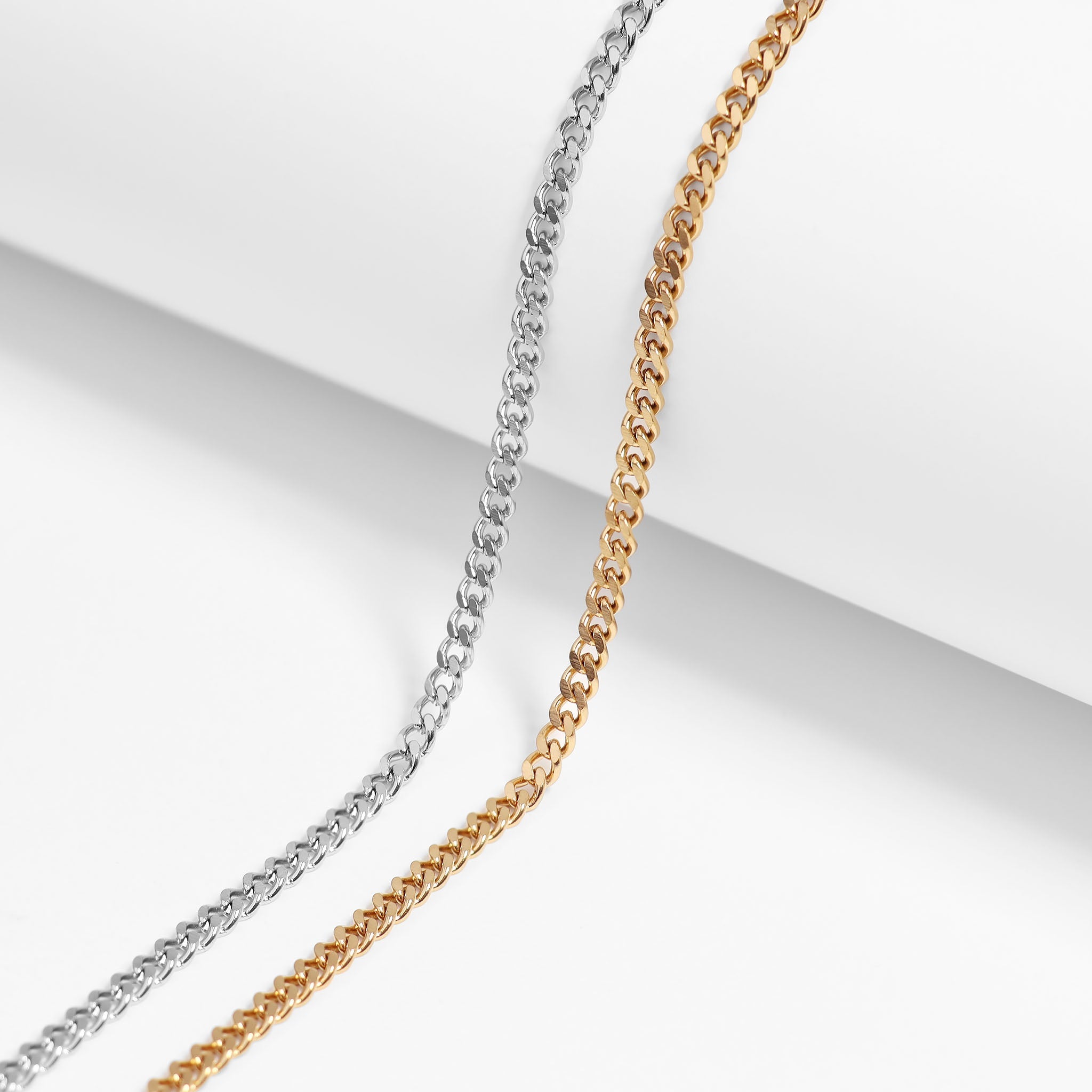 18K Gold PVD Stainless Steel Diamond Cut Curb Chain Necklace
