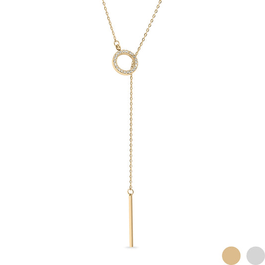 18K Gold PVD Stainless Steel Toggle with Drop Bar Lariat Necklace
