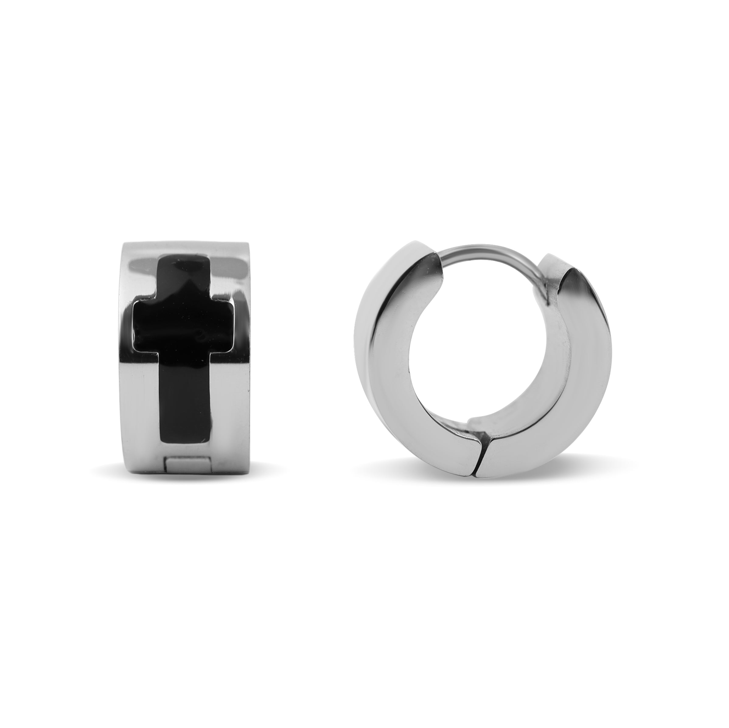Black Cross Stainless Steel Hinged Hoop Earrings