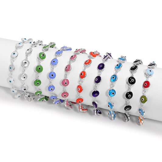 Sterling Silver Colorful Evil Eye Bracelet
