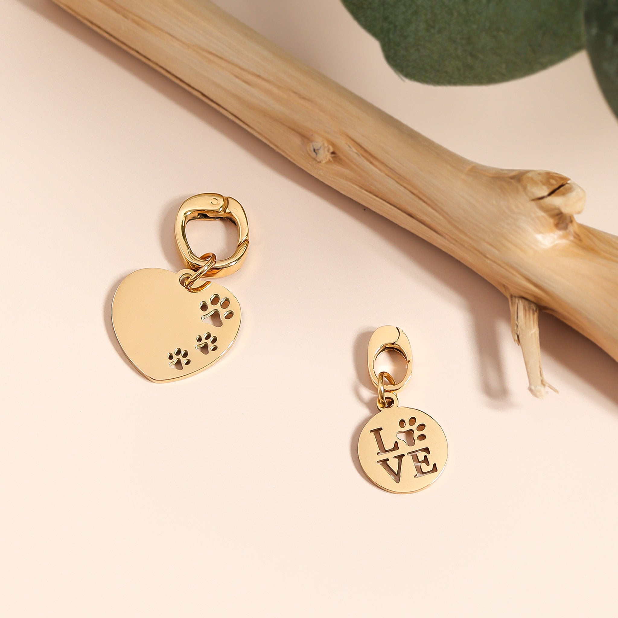 18K Gold PVD Stainless Steel Blank Paw Print Heart Charm