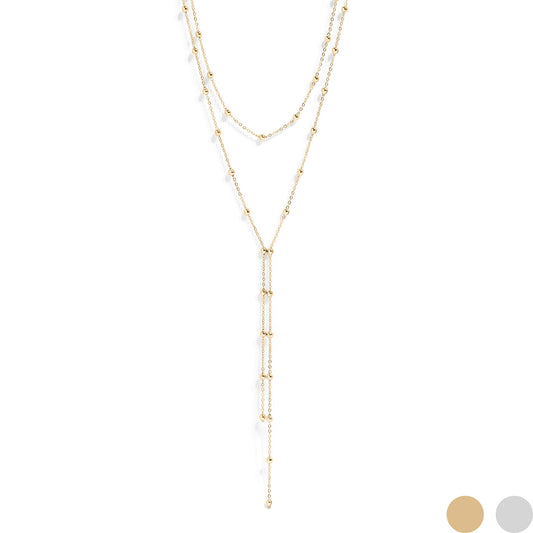 18K Gold PVD Stainless Steel Satellite Layered Lariat Necklace