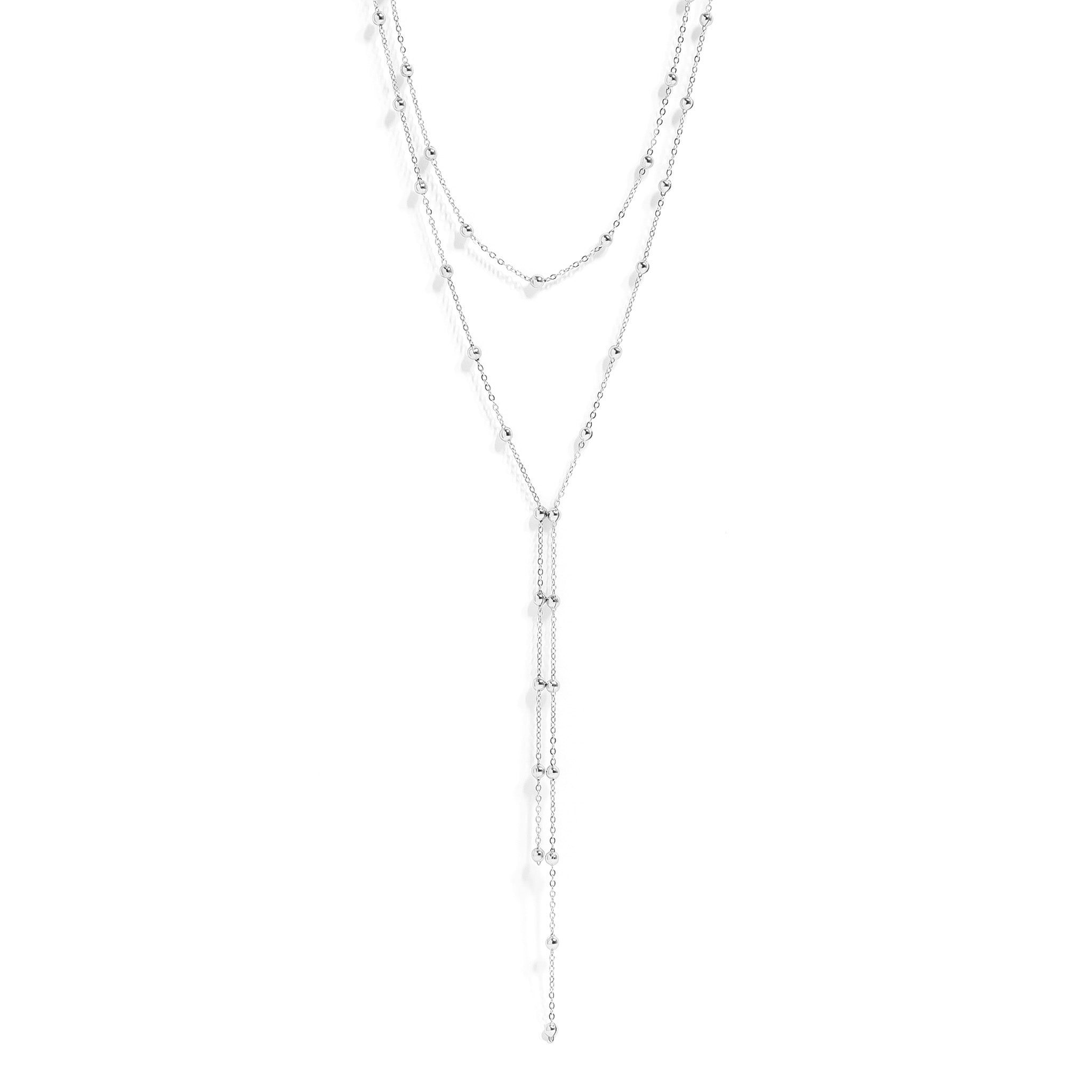 18K Gold PVD Stainless Steel Satellite Layered Lariat Necklace