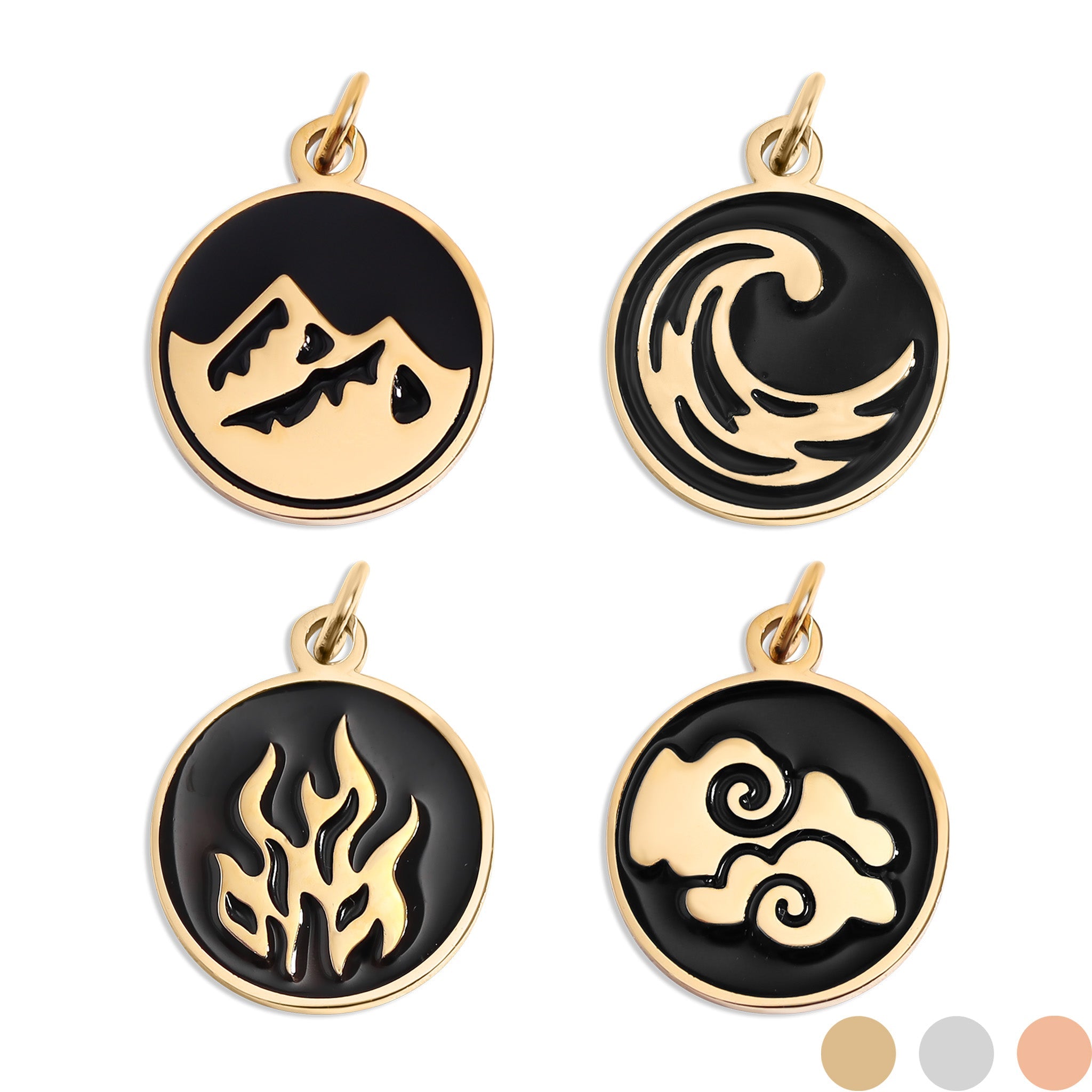 18K Gold PVD Stainless Steel Earth, Fire, Water, & Air Element Pendant