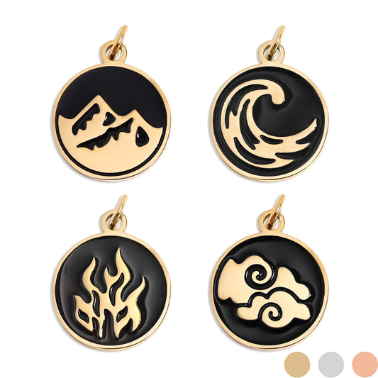 18K Gold PVD Stainless Steel Earth, Fire, Water, & Air Element Pendant