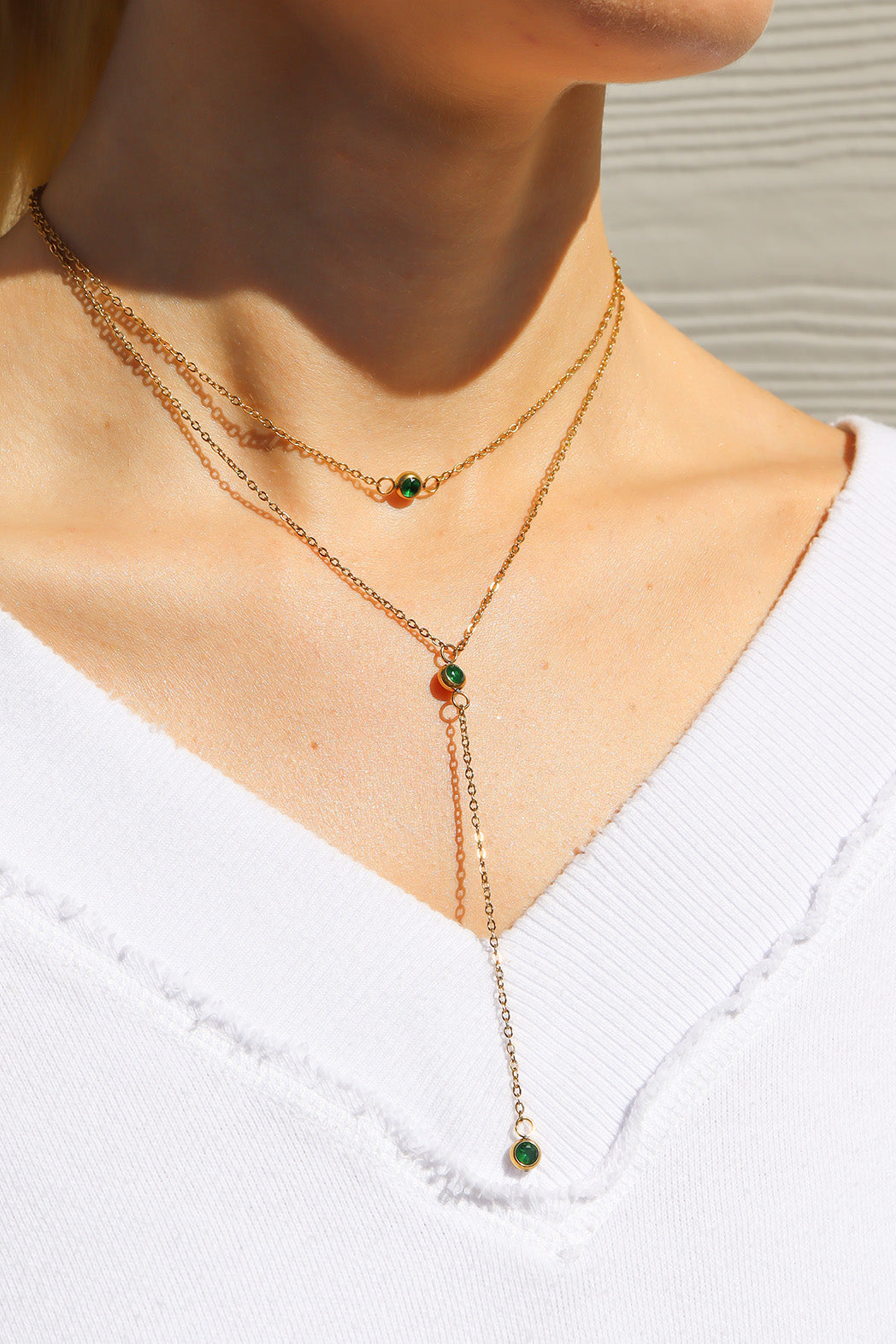 18K Gold PVD Stainless Steel Lariat Necklace CZ Stone Necklace