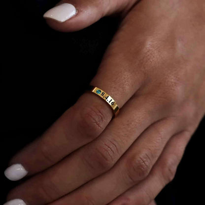 18K Gold PVD Stainless Steel Birthstone Engravable Stacking Ring