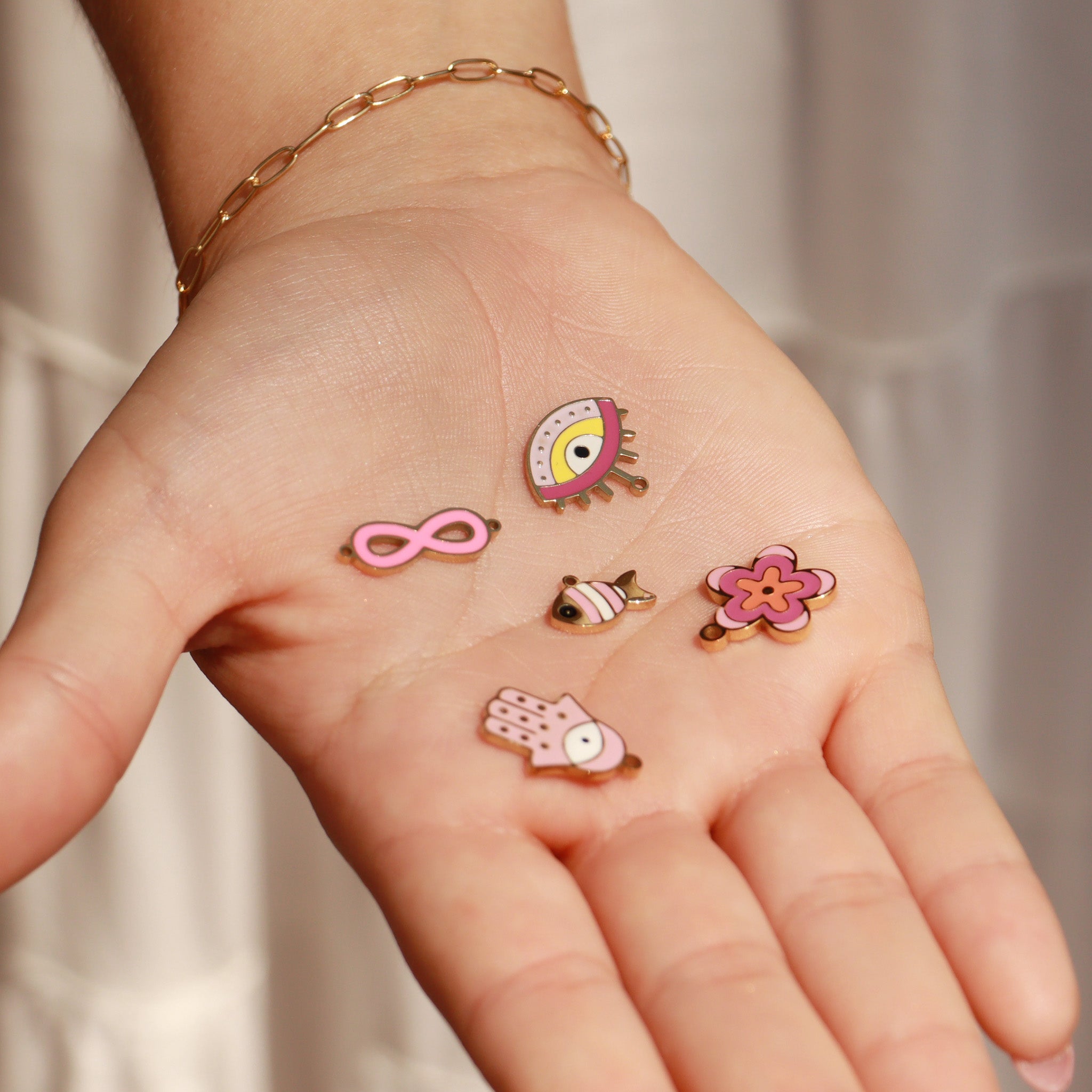 18K Gold PVD Stainless Steel Epoxy Pink Infinity Charm