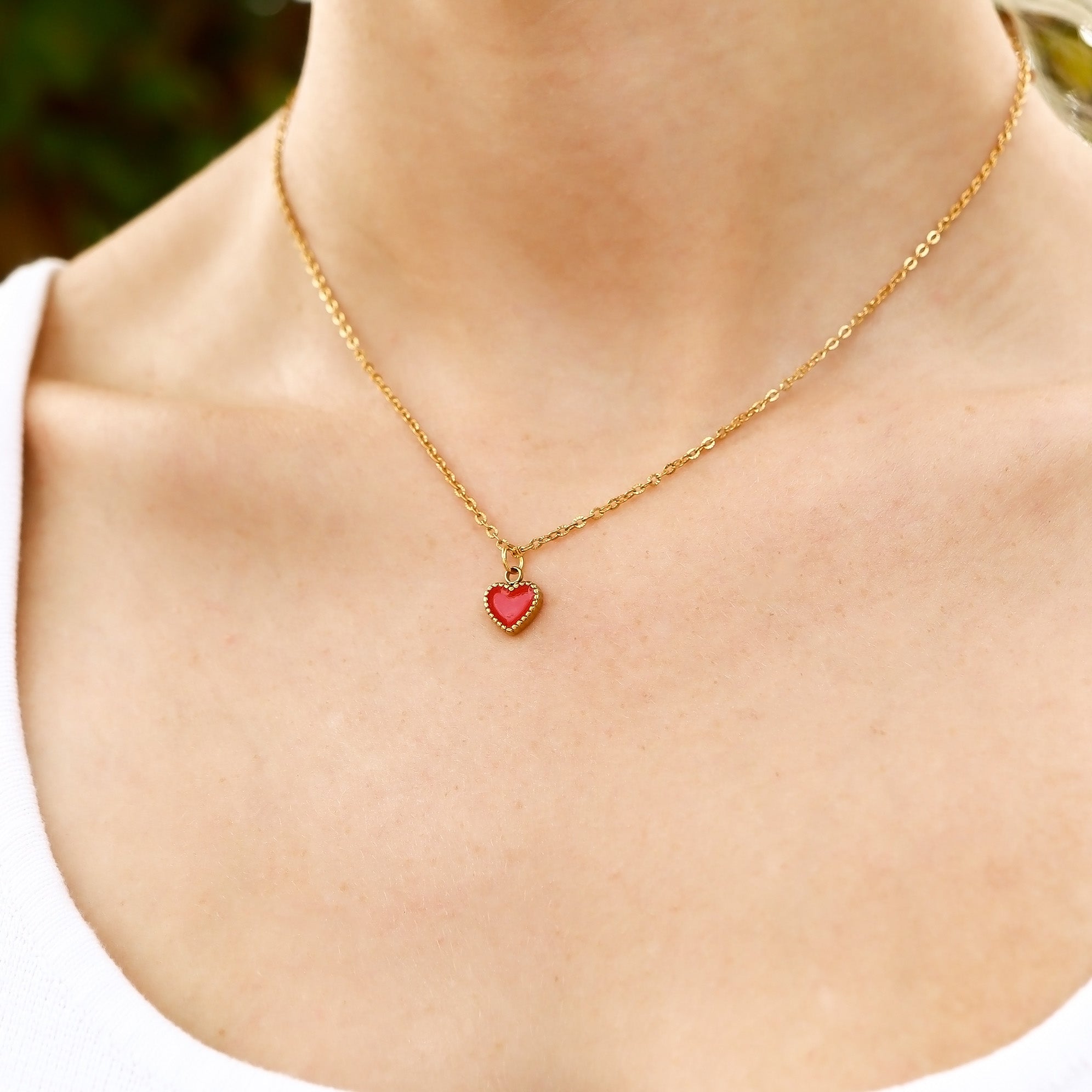 18K Gold PVD Stainless Steel Epoxy Heart Charm
