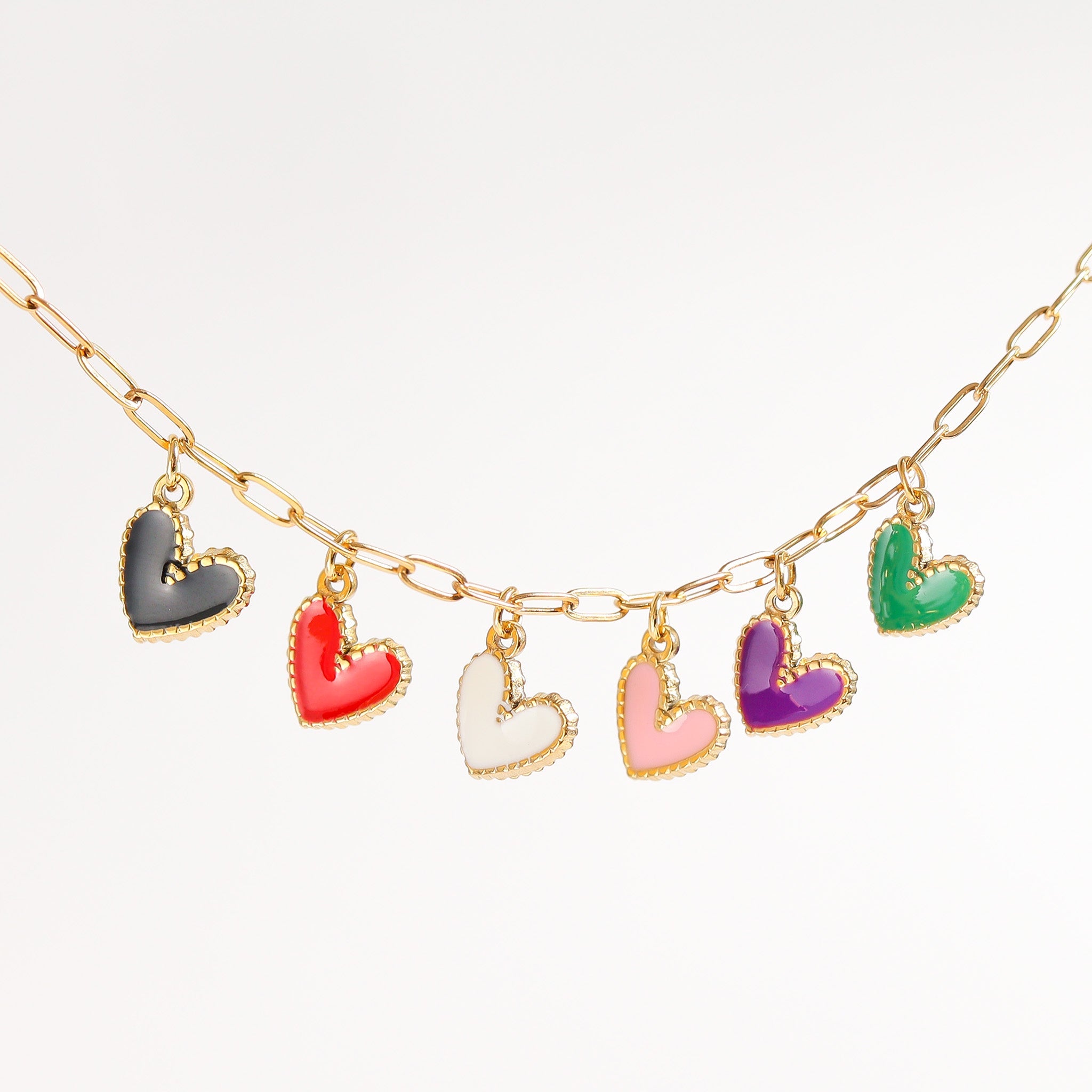 18K Gold PVD Stainless Steel Epoxy Heart Charm