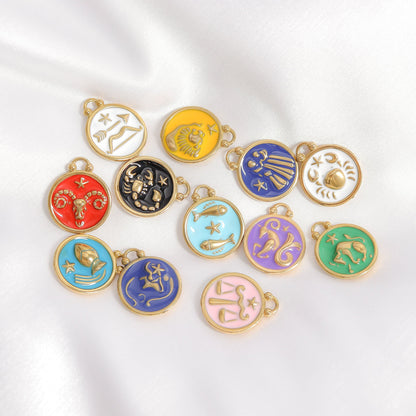 18K Gold PVD Stainless Steel Epoxy Filled Zodiac Pendants
