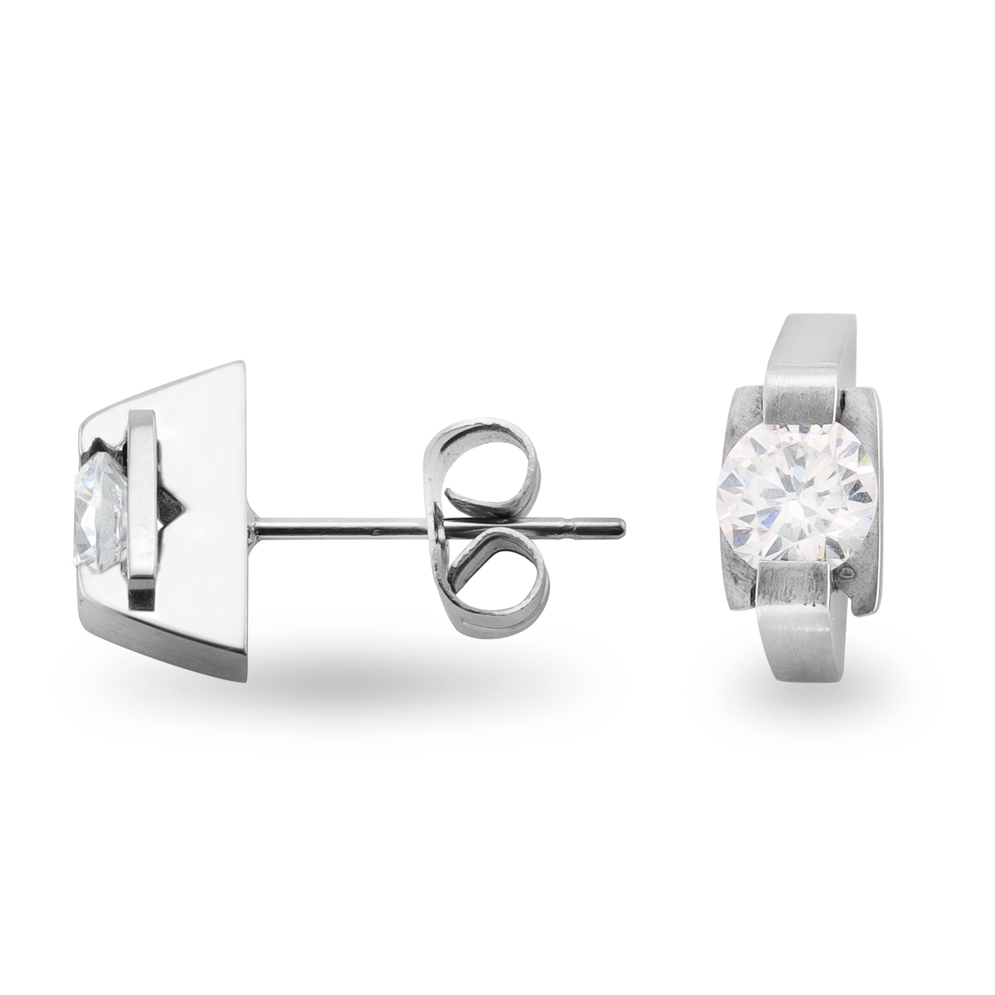 Stainless Steel Clamp CZ Center Earrings