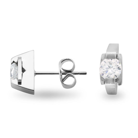 Stainless Steel Clamp CZ Center Earrings