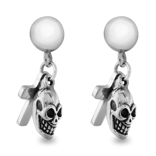 Stainless Steel Skull Cross Post Earrings
