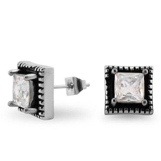 Stainless Steel Square CZ Earrings