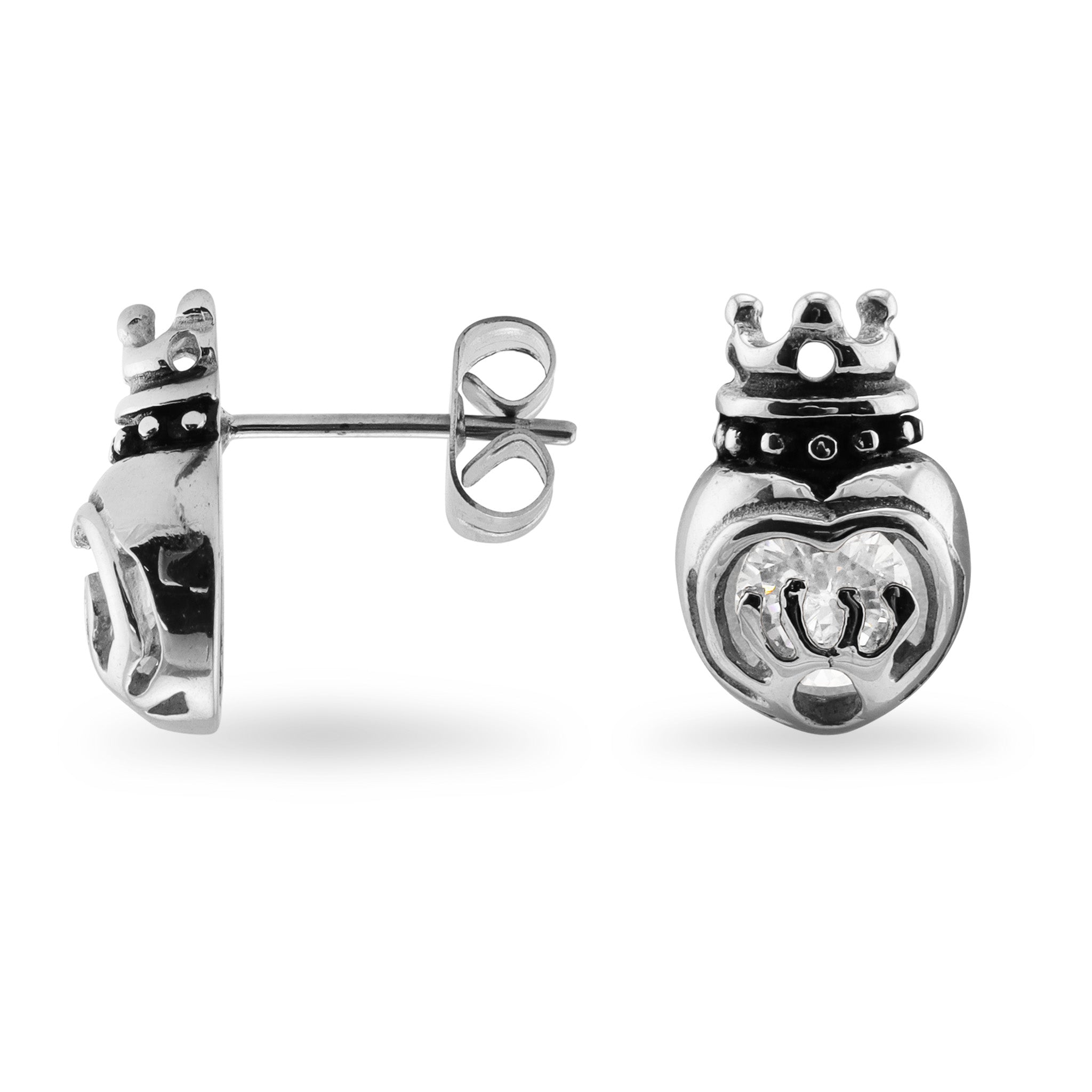 Stainless Steel CZ Crown Earrings