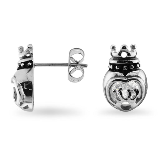 Stainless Steel CZ Crown Earrings