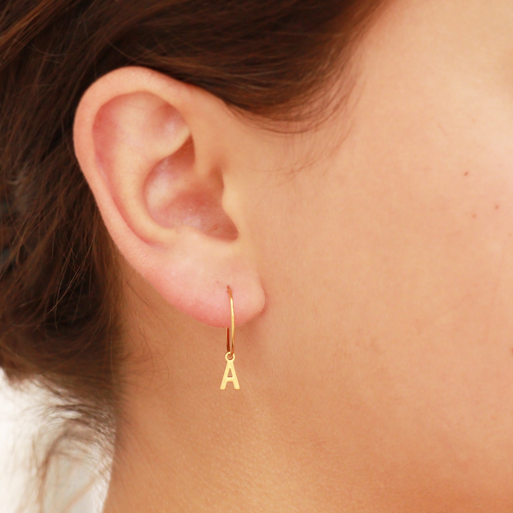 18K Gold PVD Stainless Steel Mini Hoop Initial Earrings