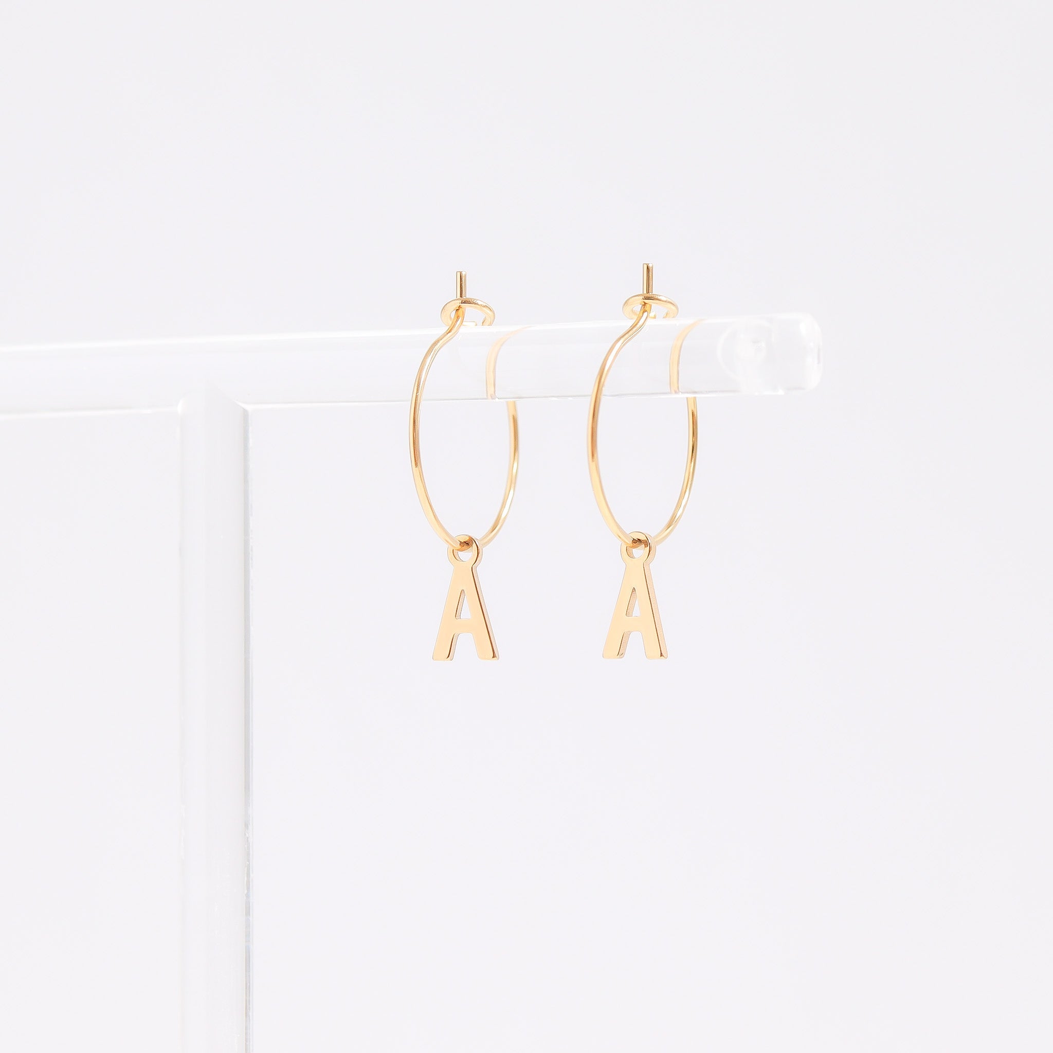 18K Gold PVD Stainless Steel Mini Hoop Initial Earrings
