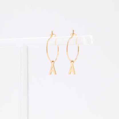 18K Gold PVD Stainless Steel Mini Hoop Initial Earrings