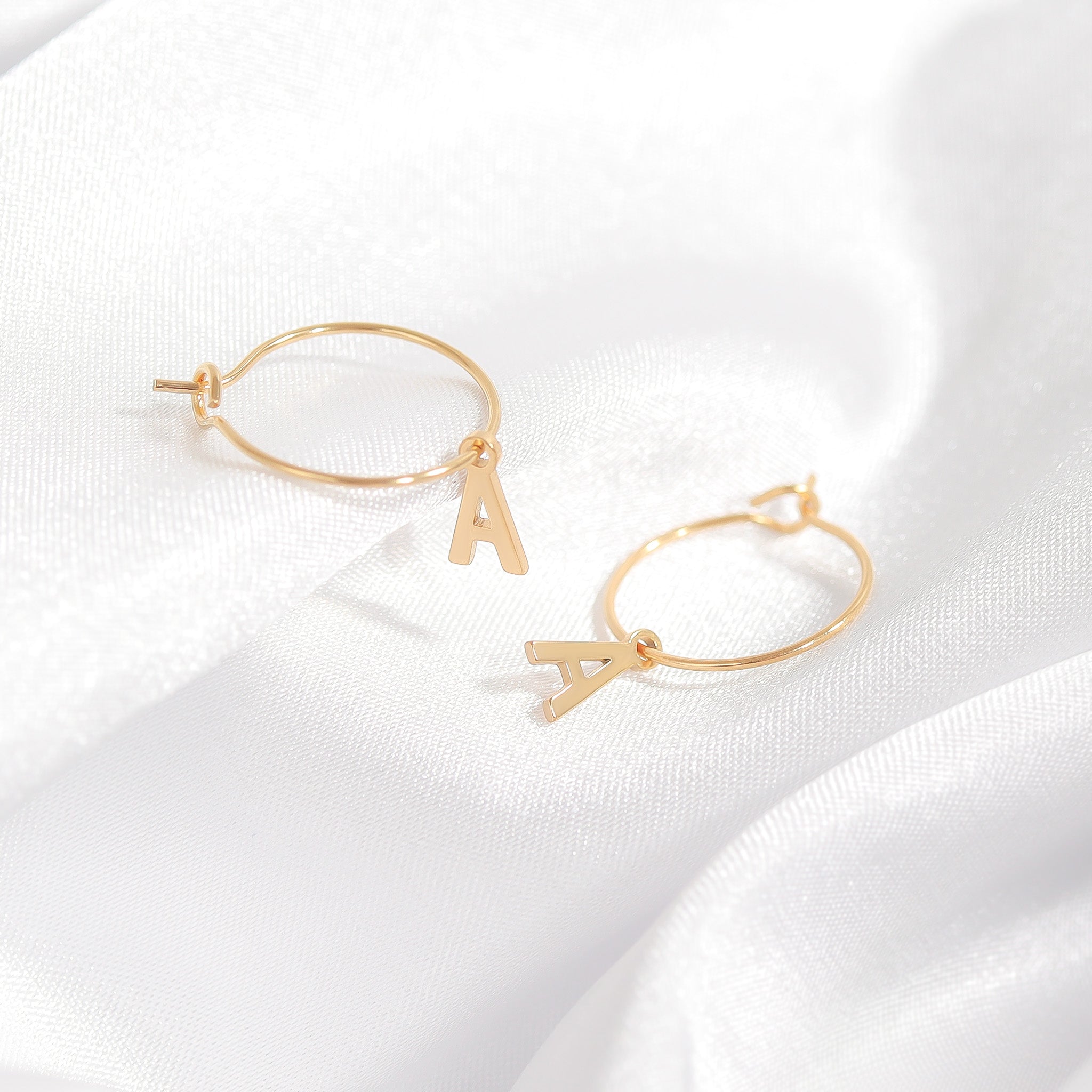 18K Gold PVD Stainless Steel Mini Hoop Initial Earrings