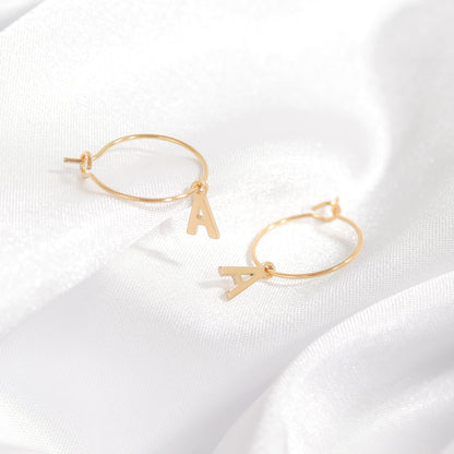 18K Gold PVD Stainless Steel Mini Hoop Initial Earrings