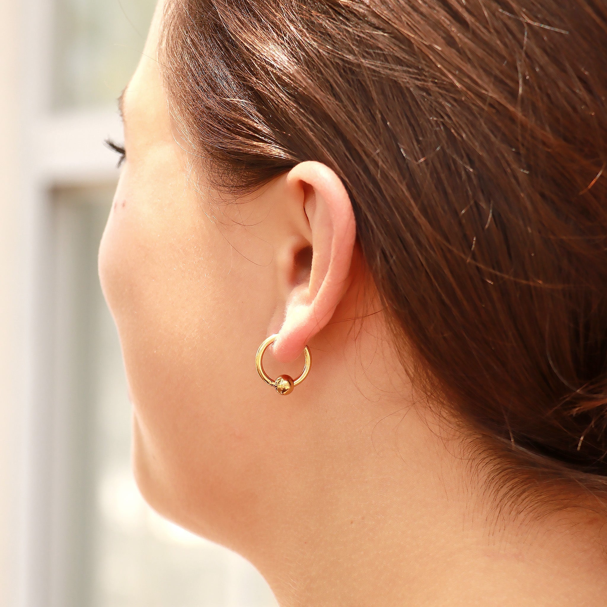 18K Gold PVD Stainless Steel Ball Pendant Huggie Hoop Earrings
