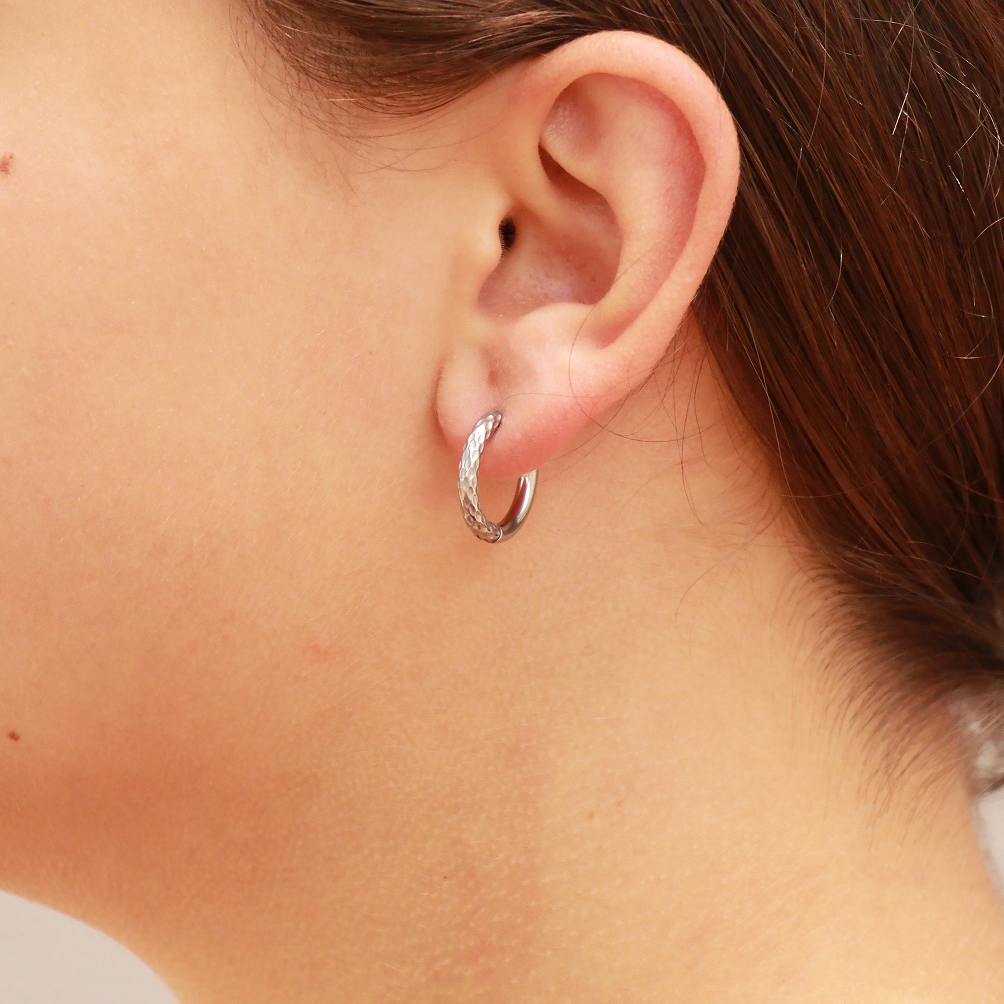 18K Gold PVD Stainless Steel Half Textured Huggie Hoop Earrings