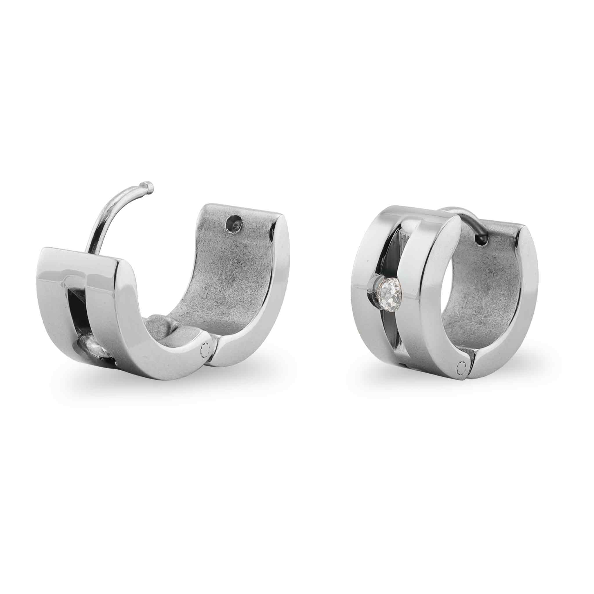 Stainless Steel CZ Hinged Hoop Earrings