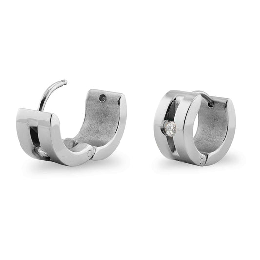 Stainless Steel CZ Hinged Hoop Earrings