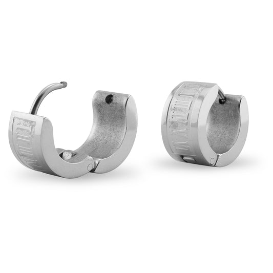Stainless Steel Roman Numeral Hinged Hoop Earrings