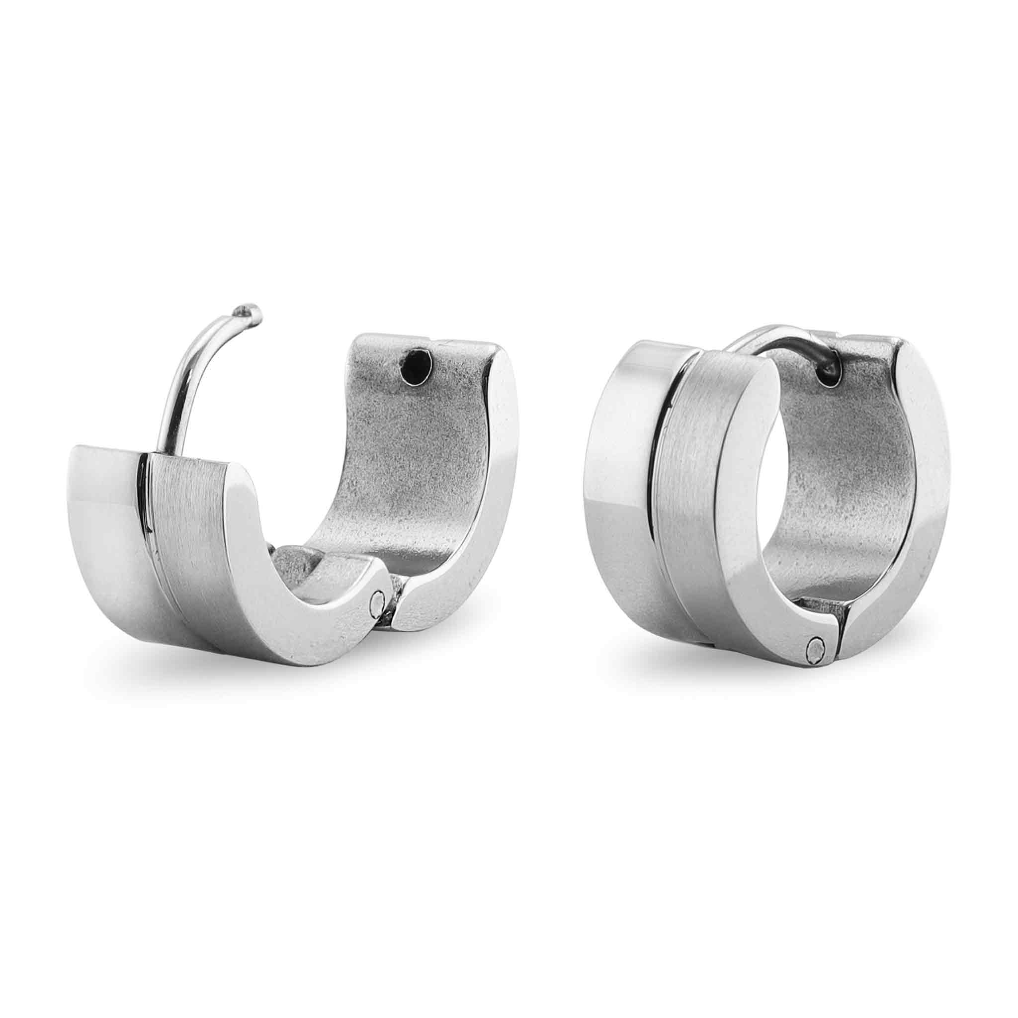 Stainless Steel Groove Center Hinged Hoop Earrings