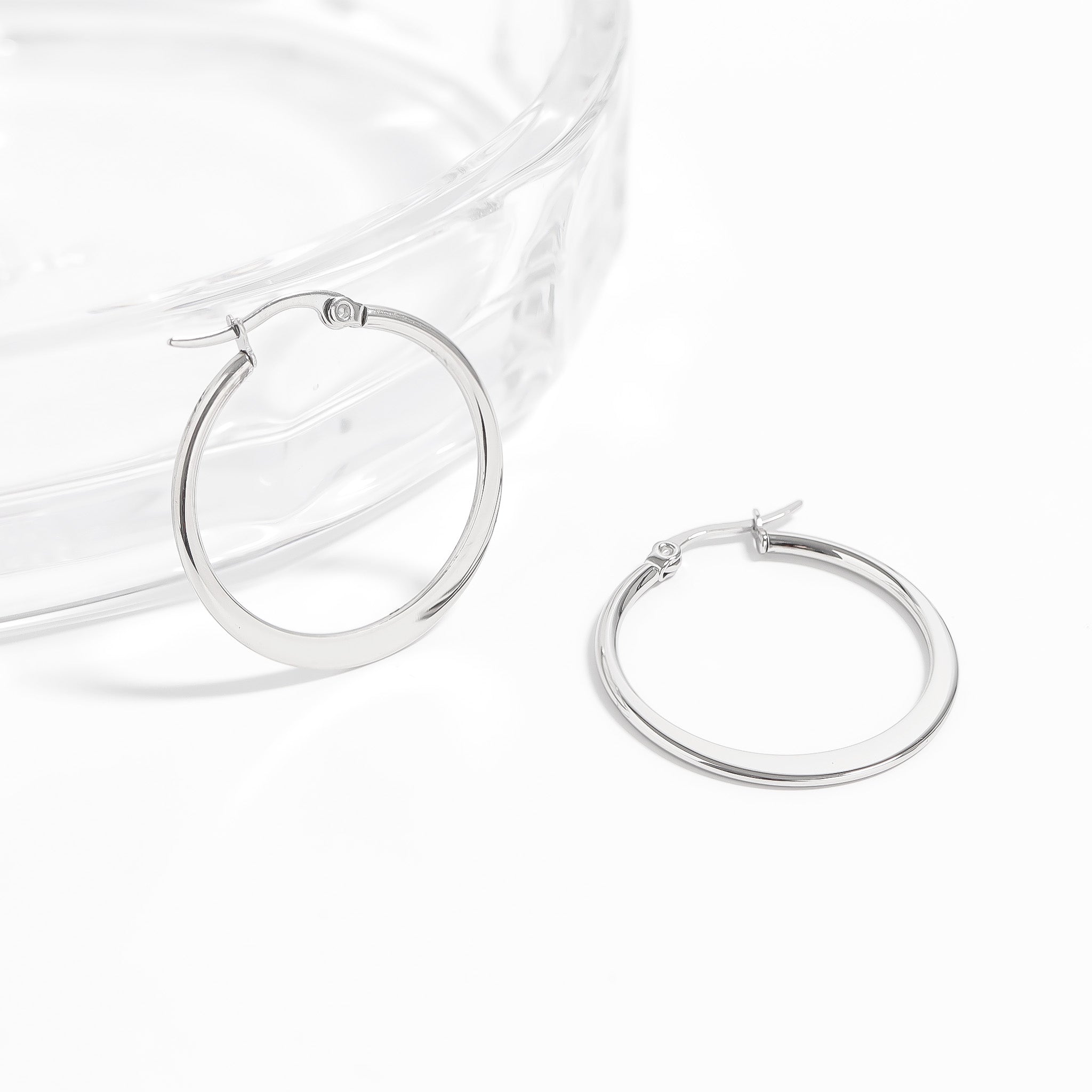 Stainless Steel Flat Oval Tube Hoop Earrings