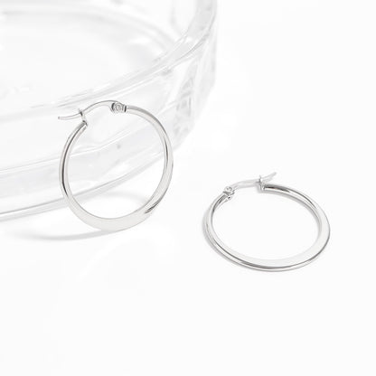 Stainless Steel Flat Oval Tube Hoop Earrings