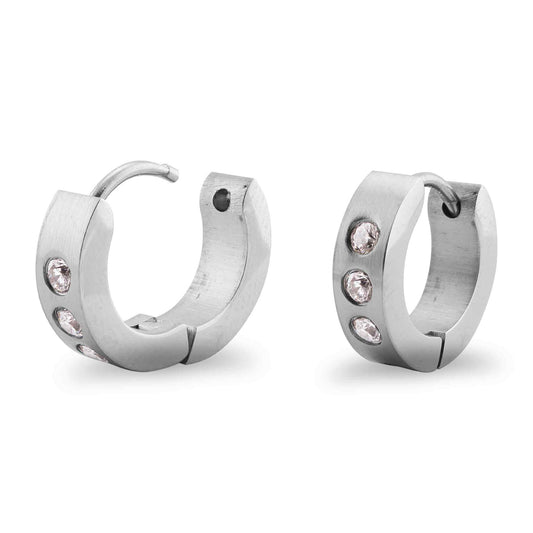 Large Stainless Steel CZ Hinged Hoop Earrings