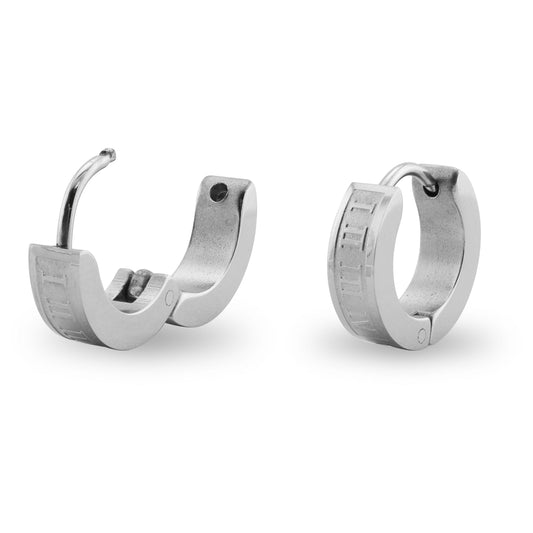 Stainless Steel Roman Numeral Hoop Earrings