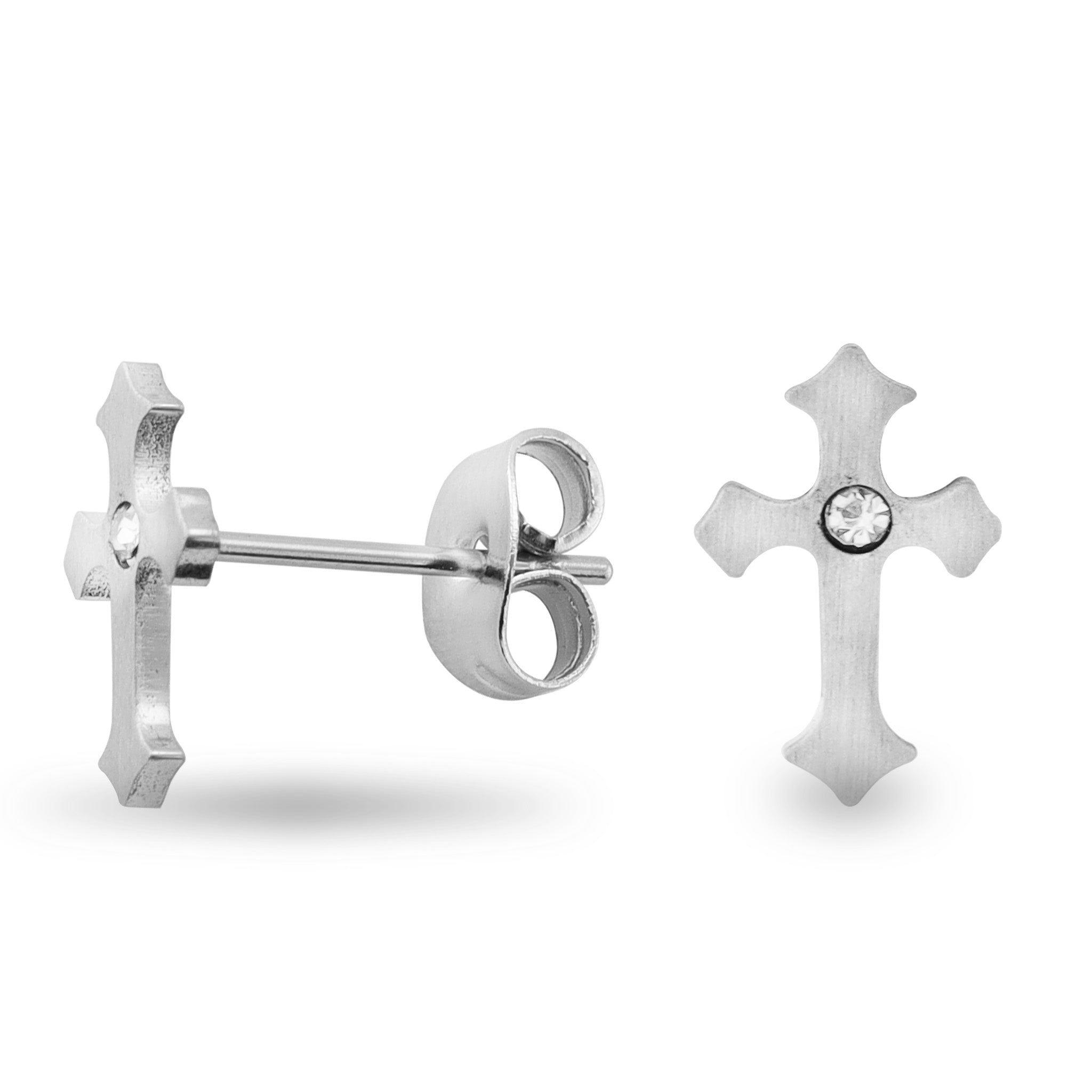 Stainless Steel Cross CZ Earrings