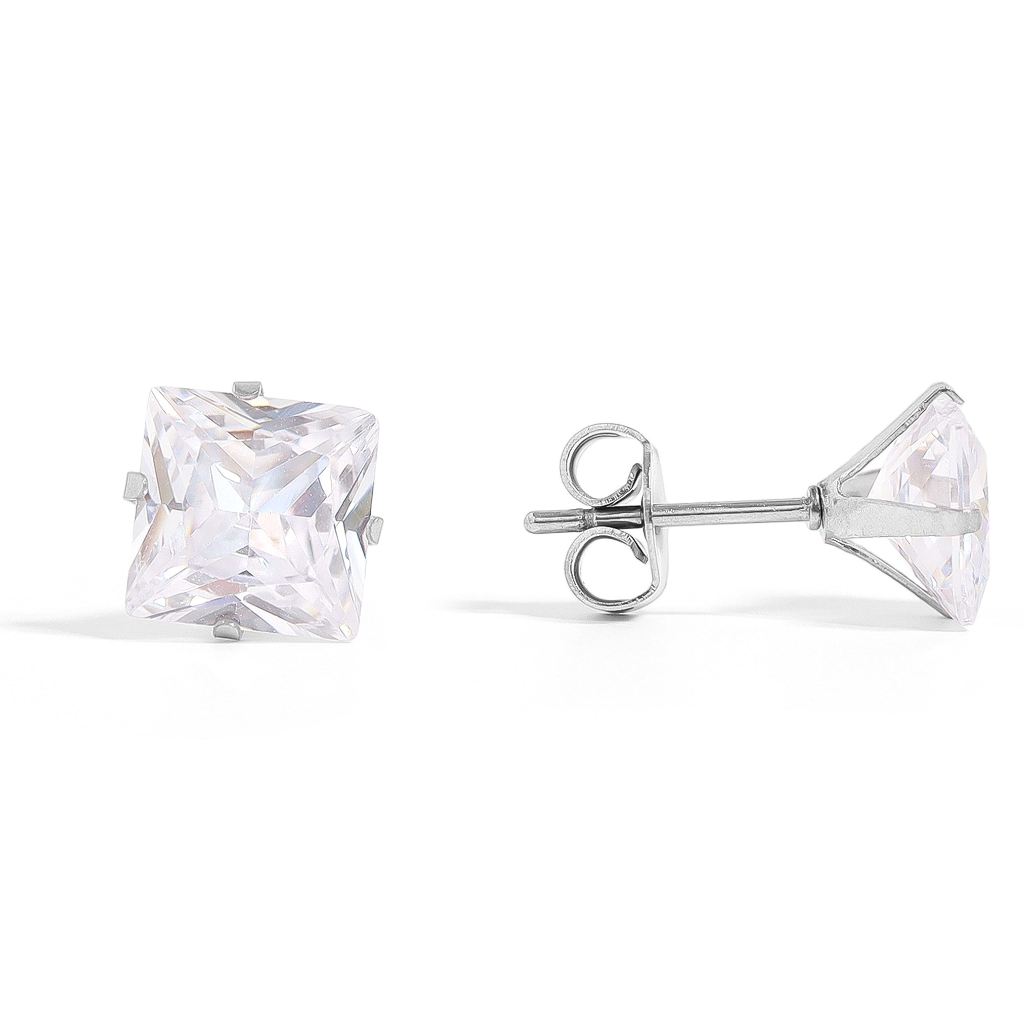 Stainless Steel Clear/Black Square CZ Stud Earrings