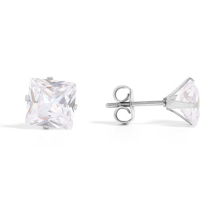 Stainless Steel Clear/Black Square CZ Stud Earrings