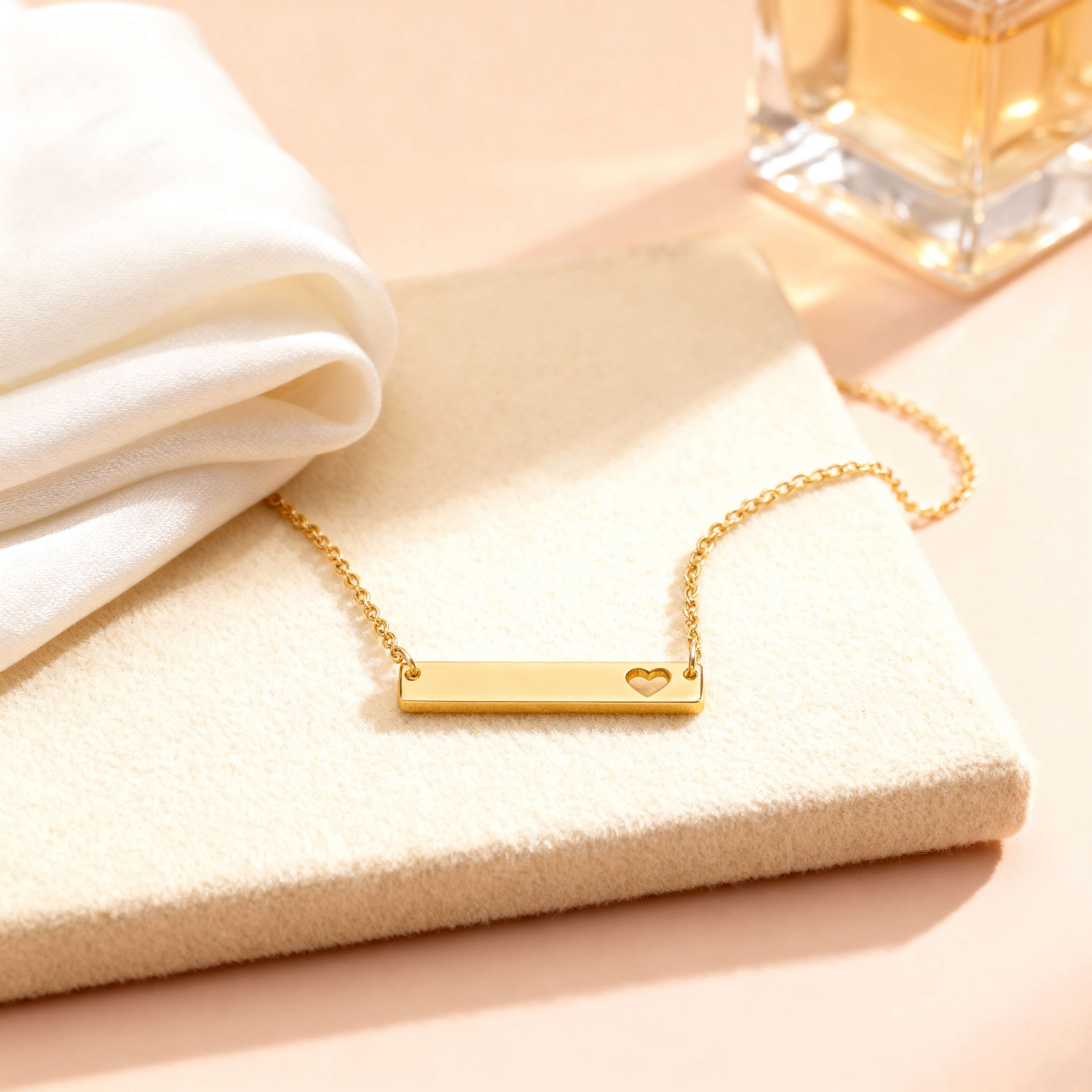 18K Gold PVD Blank Cutout Heart Bar Necklace