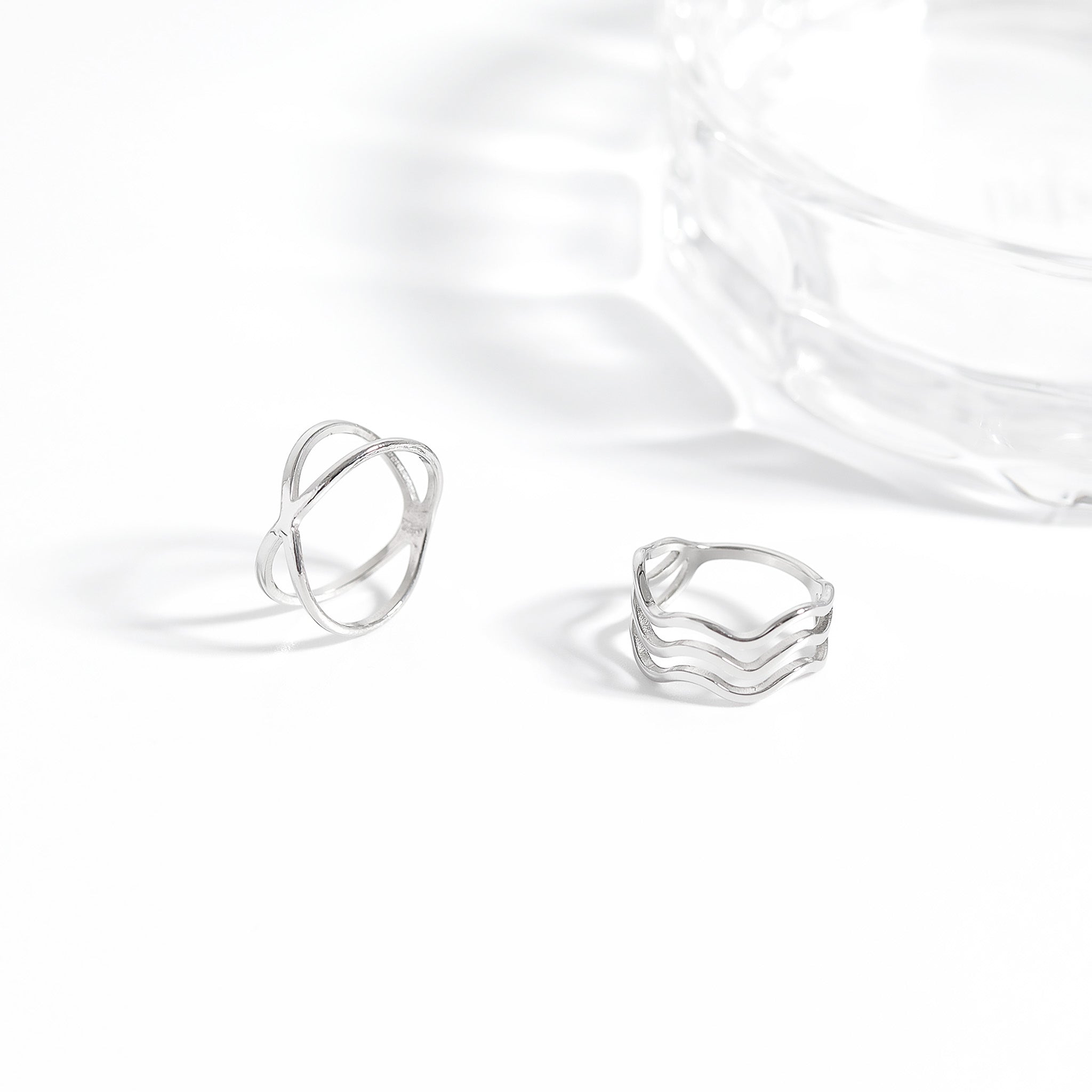 18K Gold PVD Stainless Steel Triple Wave Geometric Ring